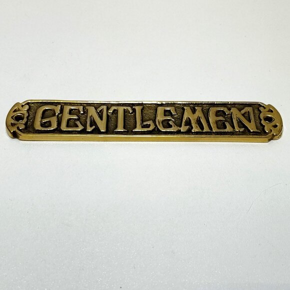 Gentlemen Solid Brass Door Sign Classic Decor 6 Inch Circa 1980s Genuine Vintage - Picture 2 of 4